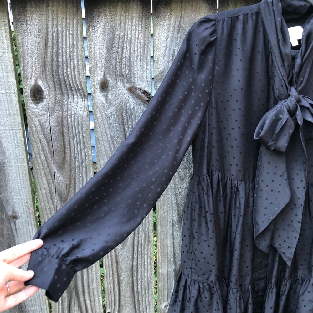Sezane x Manoush Selena Silk Dress Size 38 Black Tie Neck Polka Dot Tiered - Picture 7 of 16